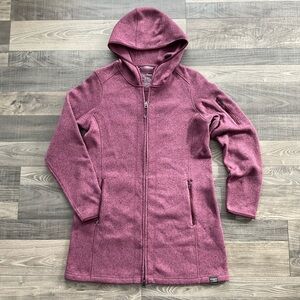 LL Bean Sweater Fleece Coat Women’s MEDIUM Mauve Full Zip Hooded Jacket 290303